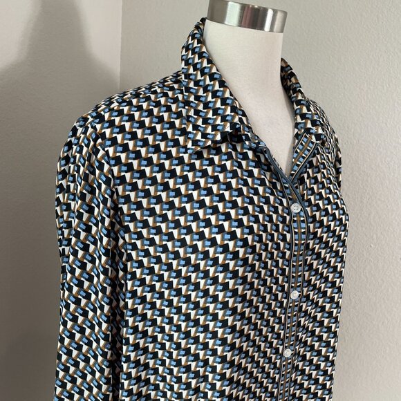 Max Studio Womens Plus 2X Geometric Button Up Blouse Long Sleeve Shirt Top - Picture 2 of 10